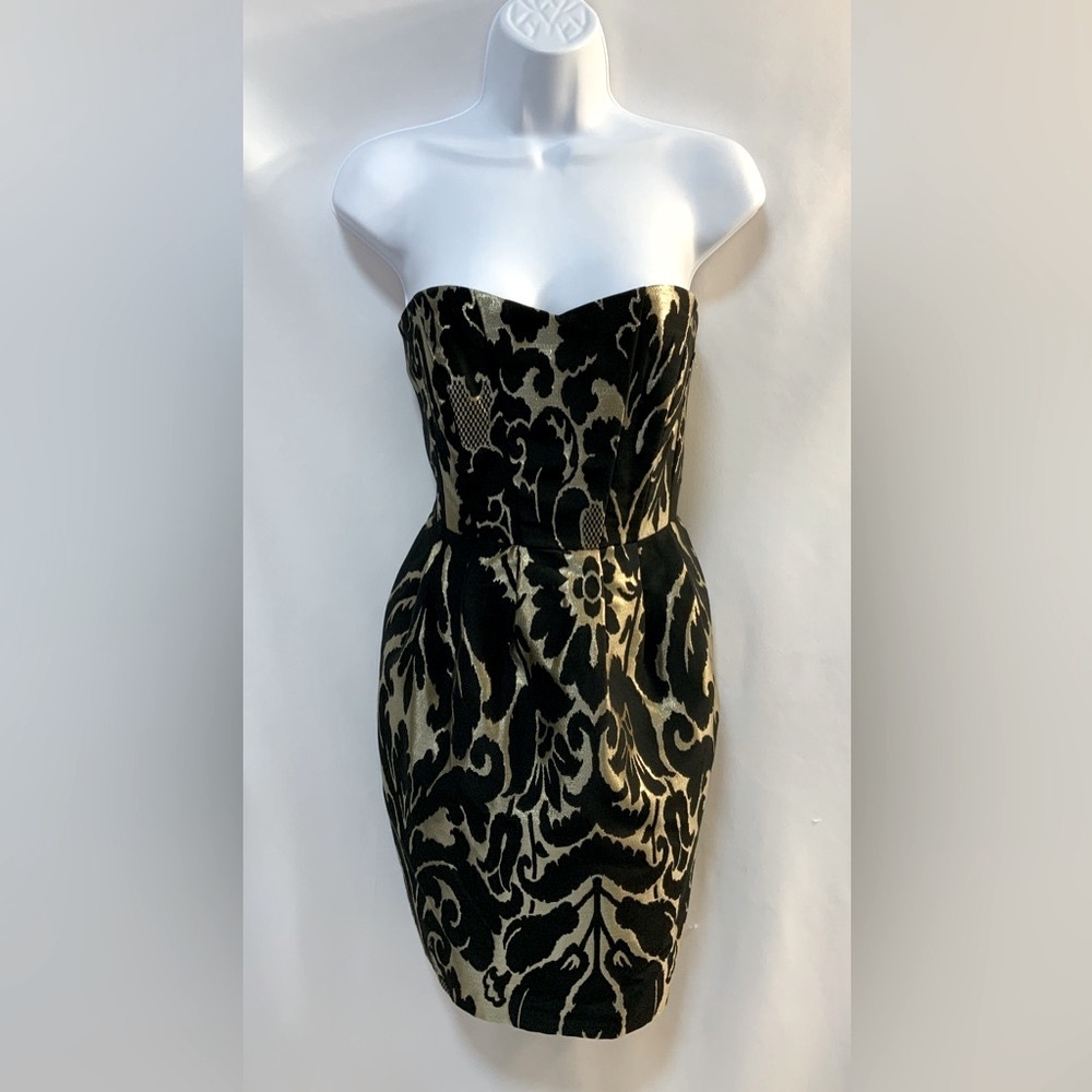 H&M Women’s Black and Gold Metallic Strapless Dress
